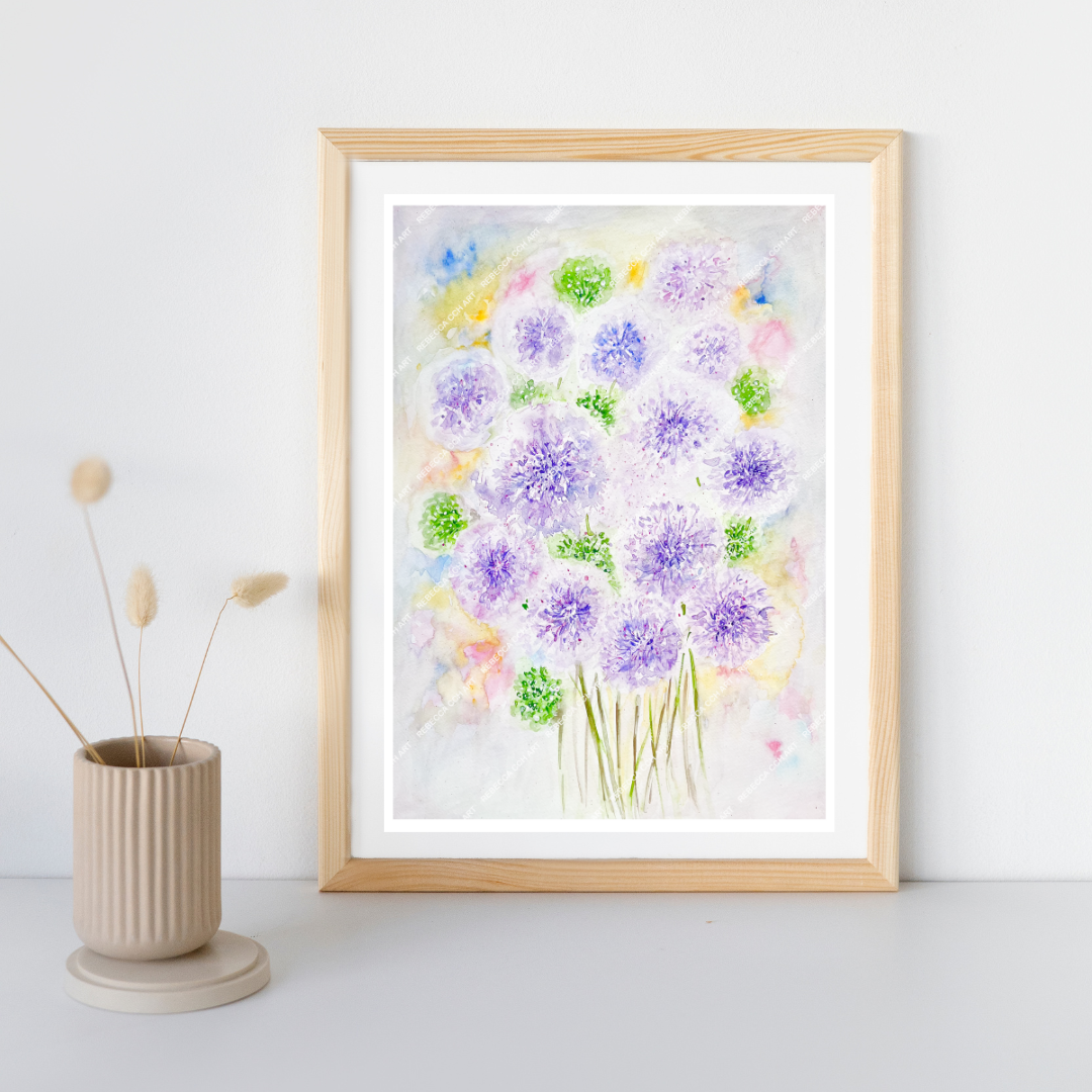 Garden Flowers Watercolour "Popping Alliums" by Rebecca Cch Art