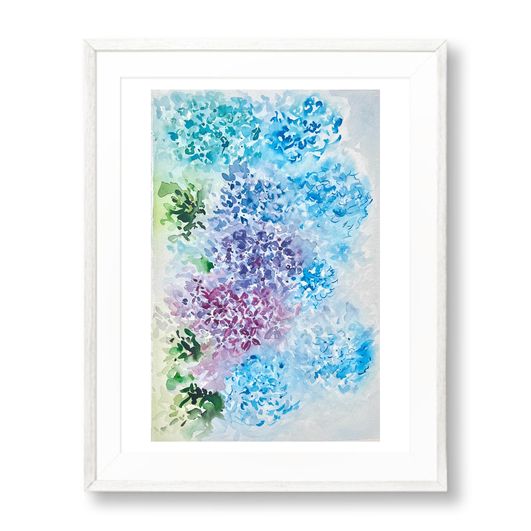 (Original) Hydrangea Floral Watercolour Painting | Flower Wall Decor, 'Hydrangea Symphony' by Rebecca Cch.