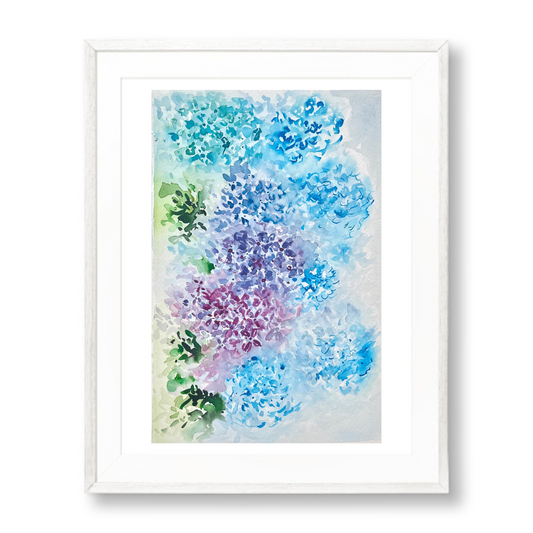 (Original) Hydrangea Floral Watercolour Painting | Flower Wall Decor, 'Hydrangea Symphony' by Rebecca Cch.