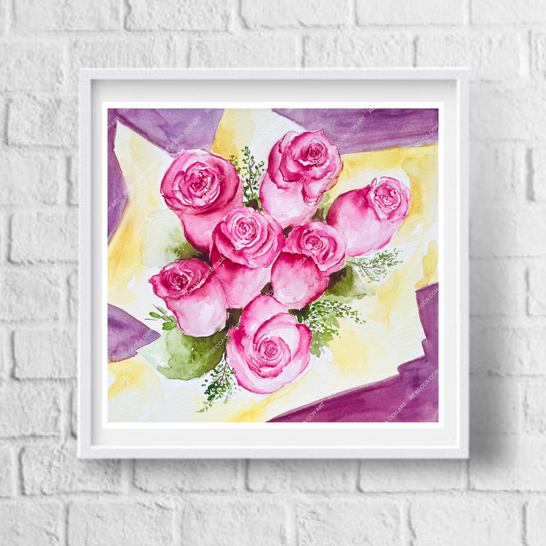 Rose Bouquet Pink aesthetic floral art print, 'For you, my dear!'