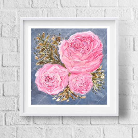 Peony Oil Painting art print wall decor, 'Peony Trio' by Rebecca Cch Art