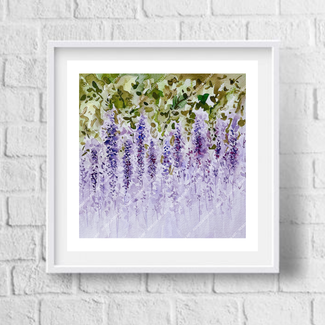 Wisteria Watercolour Floral Art Painting Print by Rebecca Cch Art