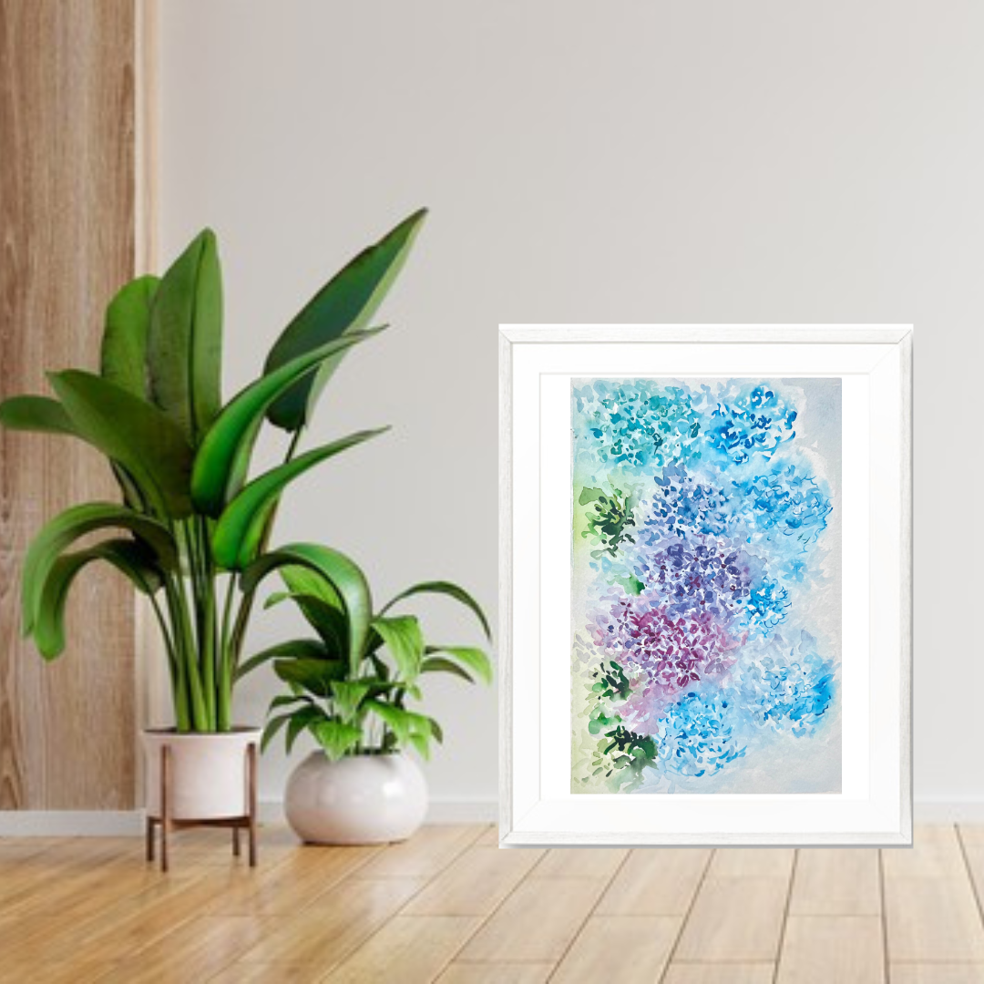 (Original) Hydrangea Floral Watercolour Painting | Flower Wall Decor, 'Hydrangea Symphony' by Rebecca Cch.