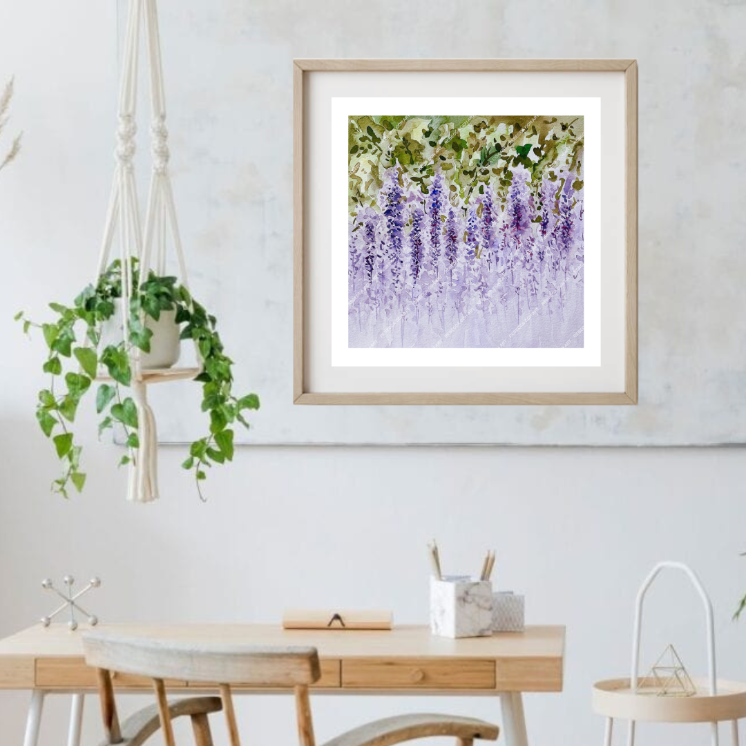 Wisteria Watercolour Floral Art Painting Print by Rebecca Cch Art