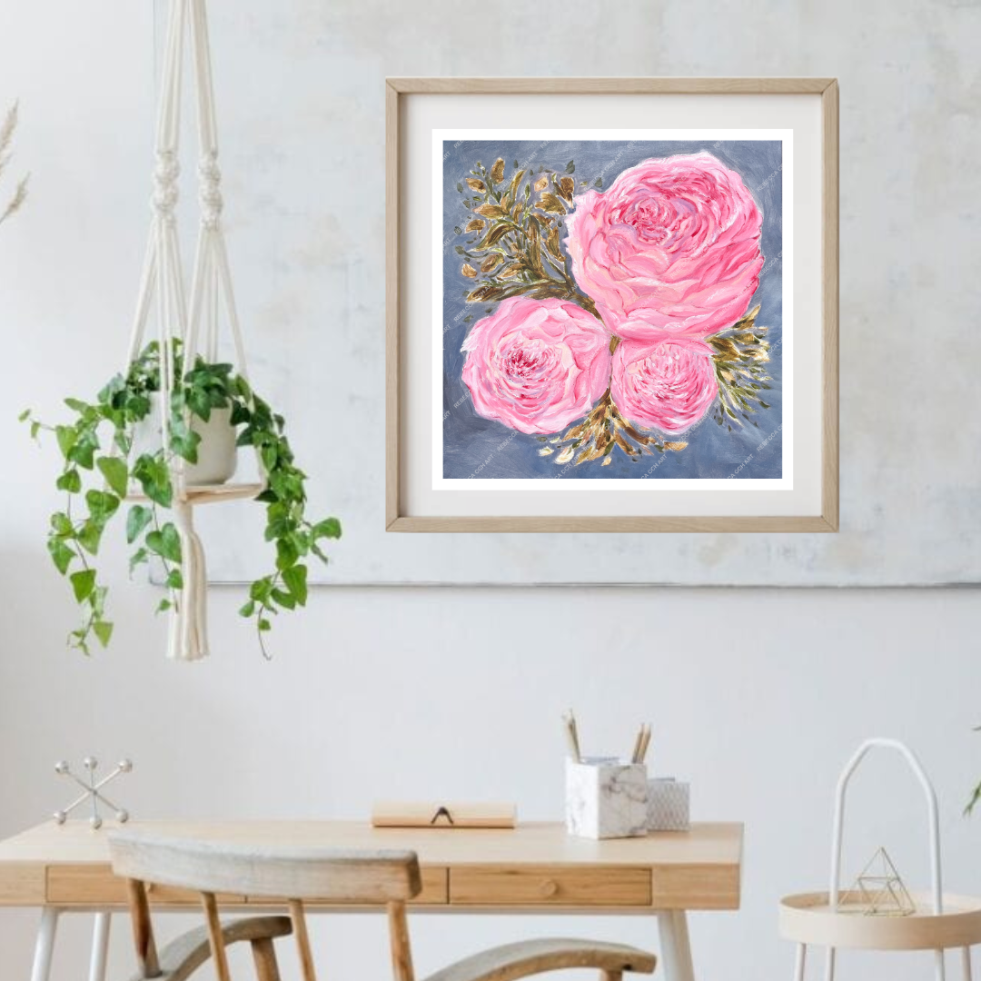 Peony Oil Painting art print wall decor, 'Peony Trio' by Rebecca Cch Art