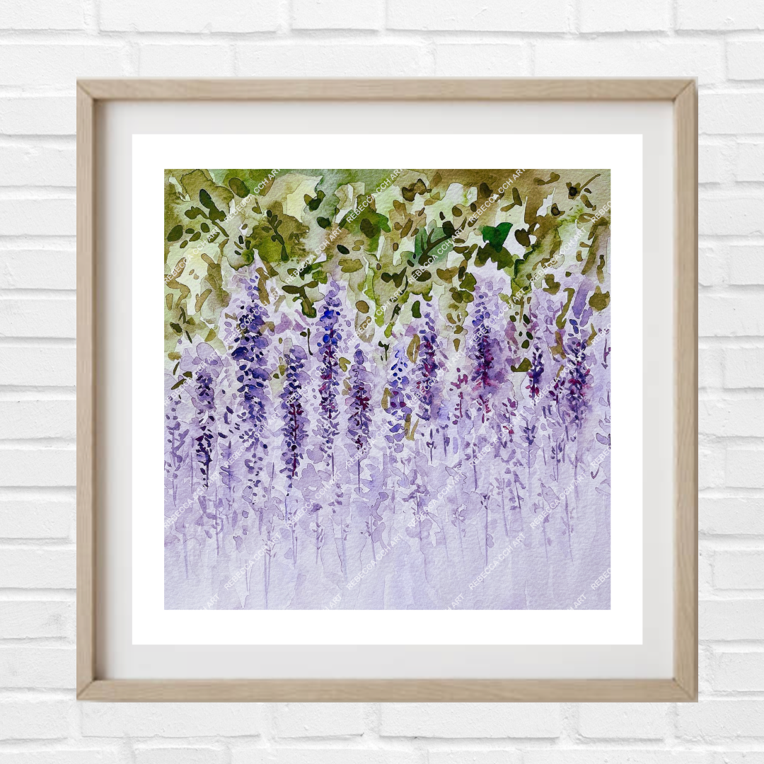 Wisteria Watercolour Floral Art Painting Print by Rebecca Cch Art