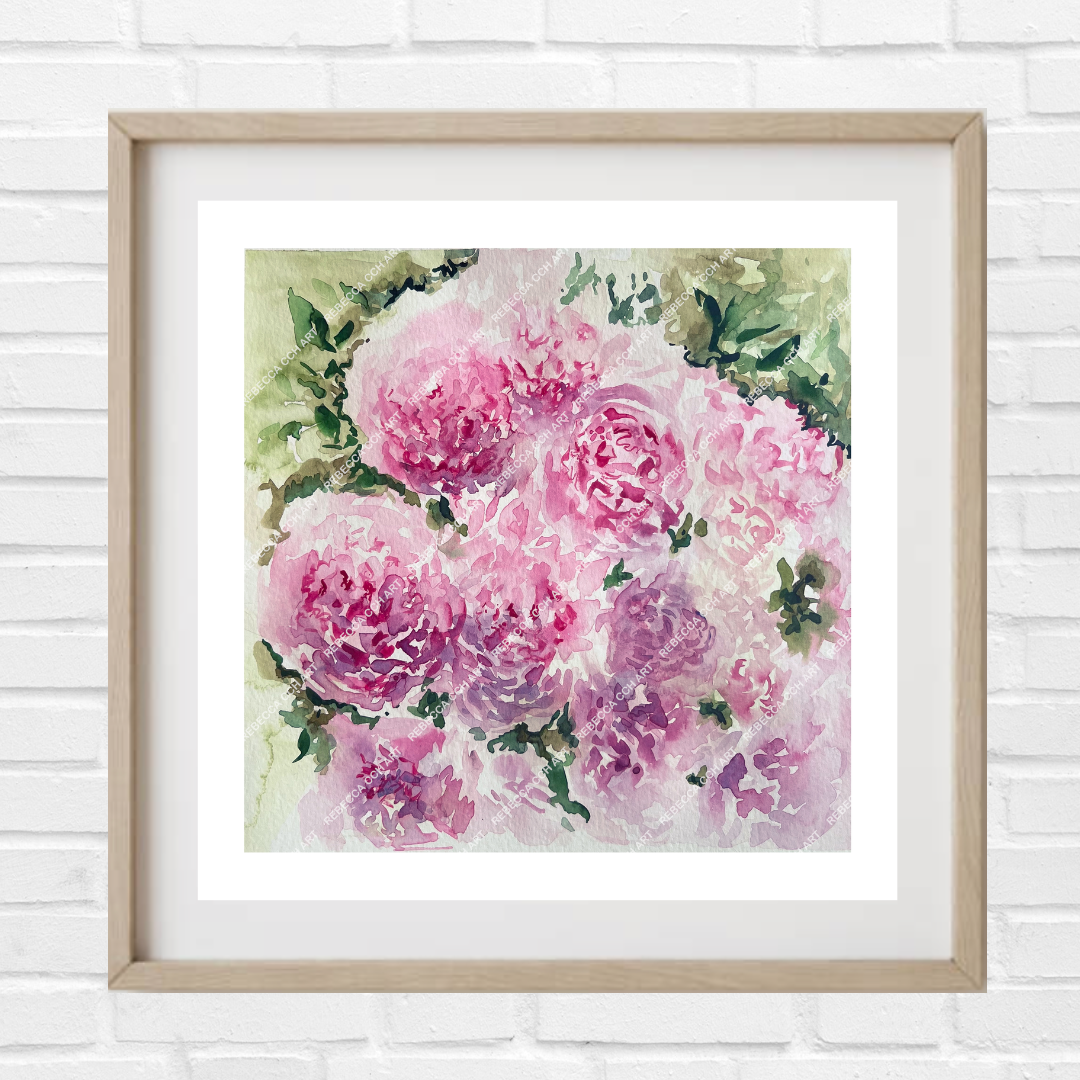 Peony Floral Watercolour Fine Art Print (Art Decor, Flower Wall Art) "Blushing peonies"