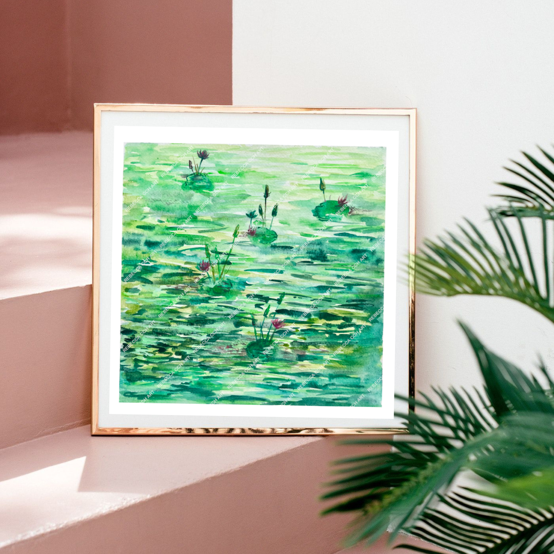 Water Lilies watercolour art print 'Water Lilies at the Botanic Gardens' by Rebecca Cch Art