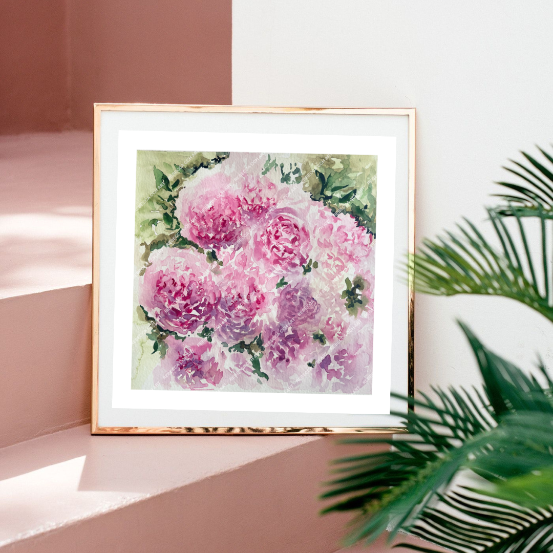 Peony Floral Watercolour Fine Art Print (Art Decor, Flower Wall Art) "Blushing peonies"