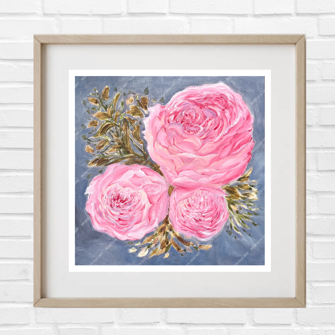 Peony Oil Painting art print wall decor, 'Peony Trio' by Rebecca Cch Art