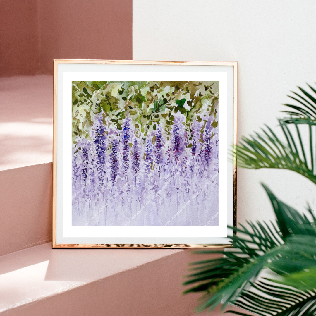 Wisteria Watercolour Floral Art Painting Print by Rebecca Cch Art