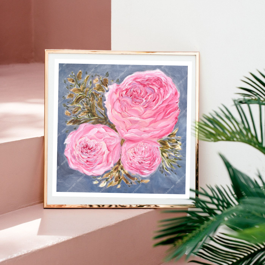 Peony Oil Painting art print wall decor, 'Peony Trio' by Rebecca Cch Art