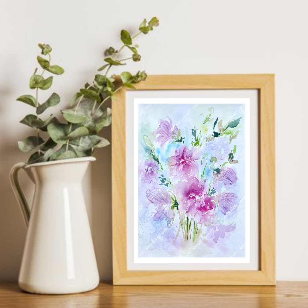 Botanical Watercolour Art print hanging decor "Orchid Fiesta" by Rebecca Cch Art