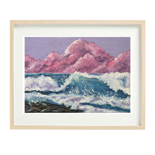 Seascape oil painting "Cotton Candy Clouds" by Rebecca Cch Art