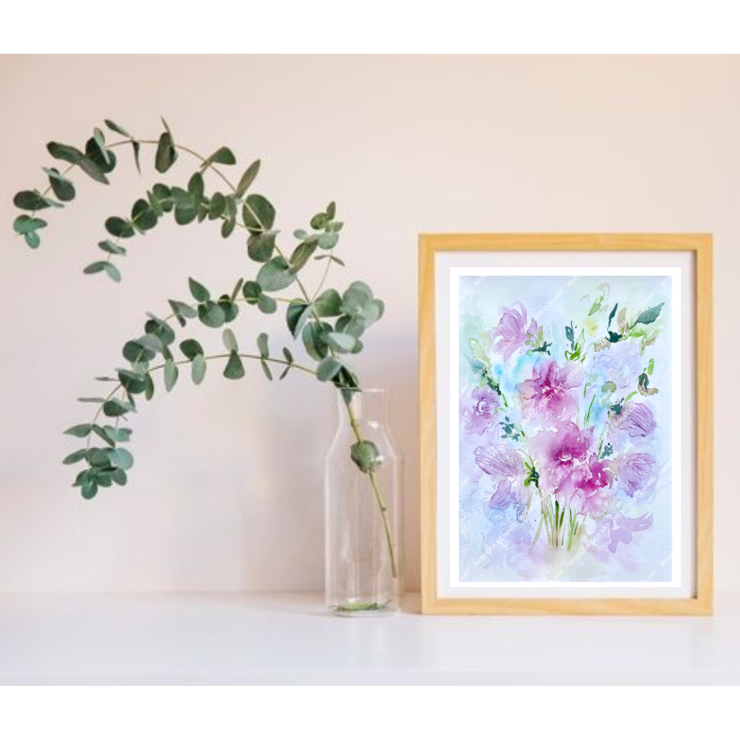 Botanical Watercolour Art print hanging decor "Orchid Fiesta" by Rebecca Cch Art