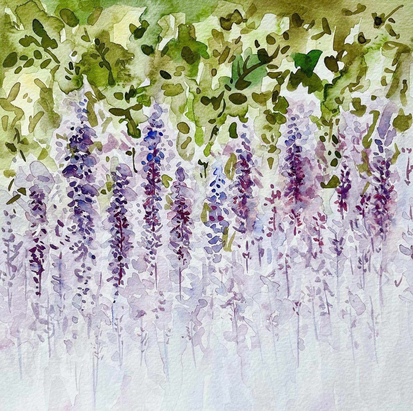 'Dreamy Wisteria' Watercolour Floral Art Impressionistic painting by Rebecca Cch