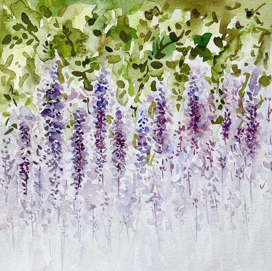 'Dreamy Wisteria' Watercolour Floral Art Impressionistic painting by Rebecca Cch