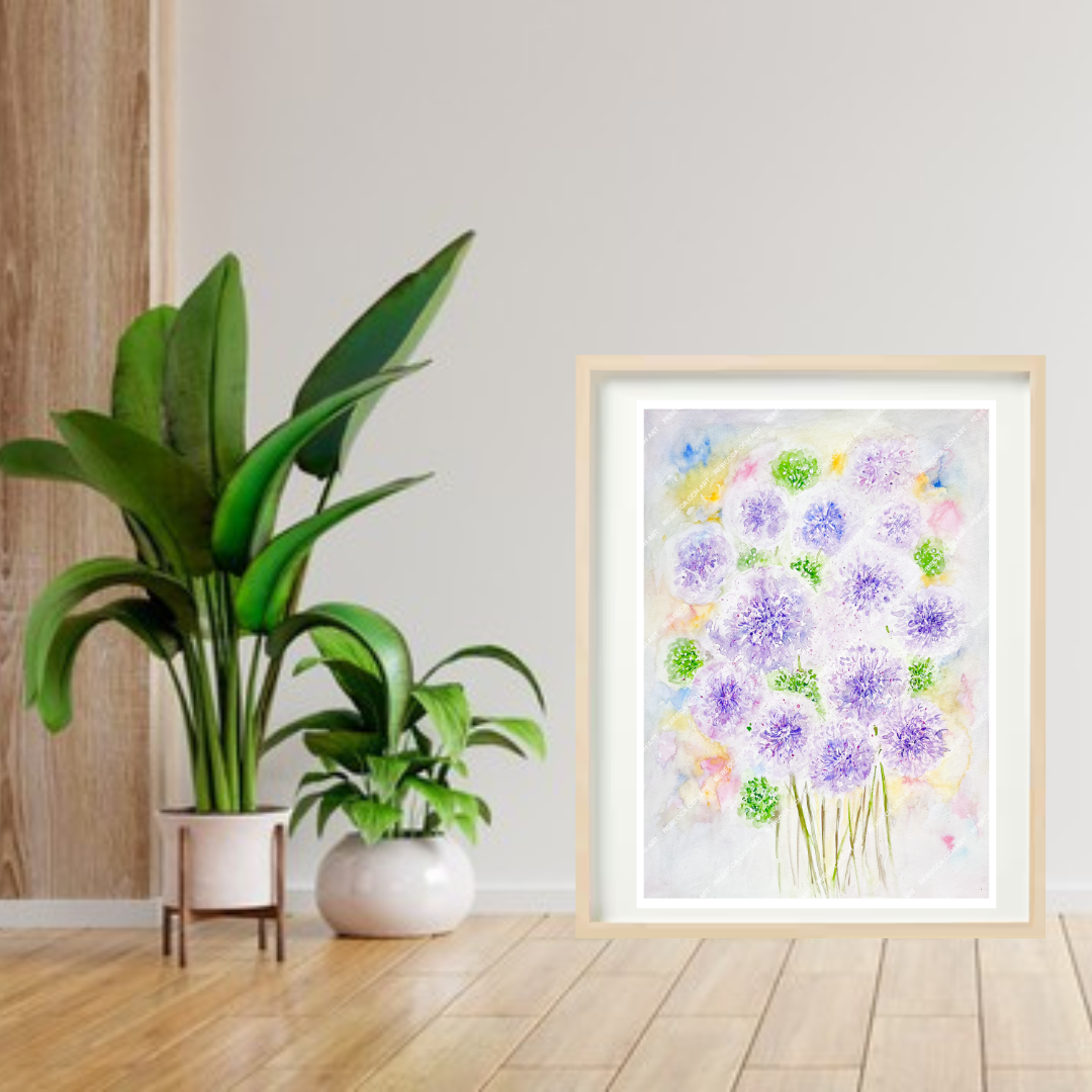 Garden Flowers Watercolour "Popping Alliums" by Rebecca Cch Art