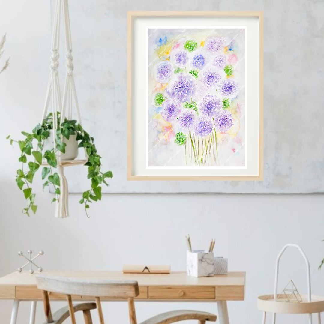 Garden Flowers Watercolour "Popping Alliums" by Rebecca Cch Art