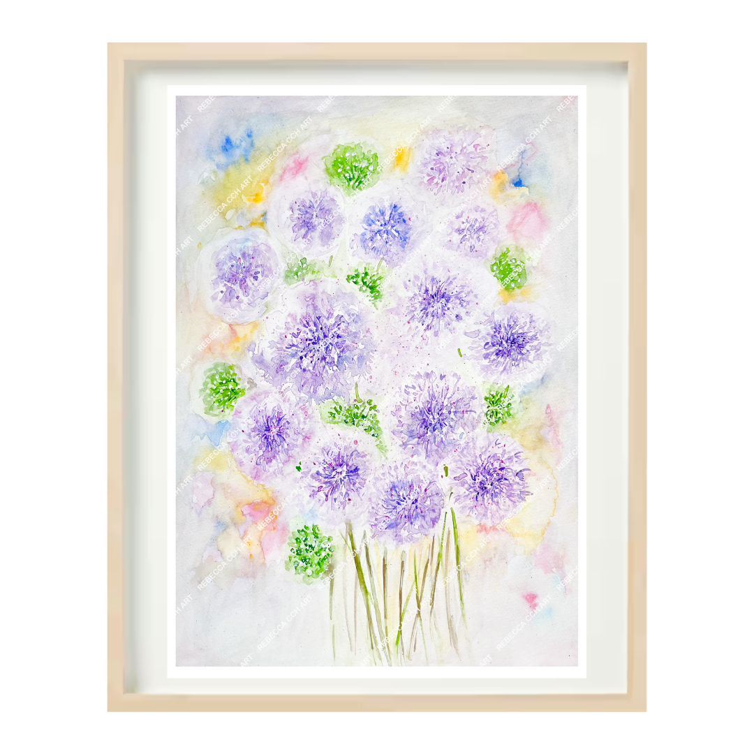 Garden Flowers Watercolour "Popping Alliums" by Rebecca Cch Art