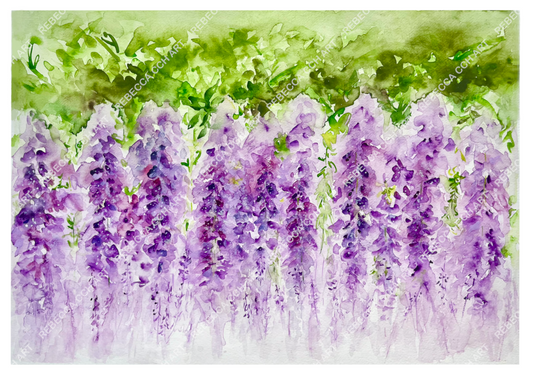 (original) Foxgloves Floral Watercolour Painting | Flower Wall Decor, 'Cottage Foxgloves' by Rebecca Cch.