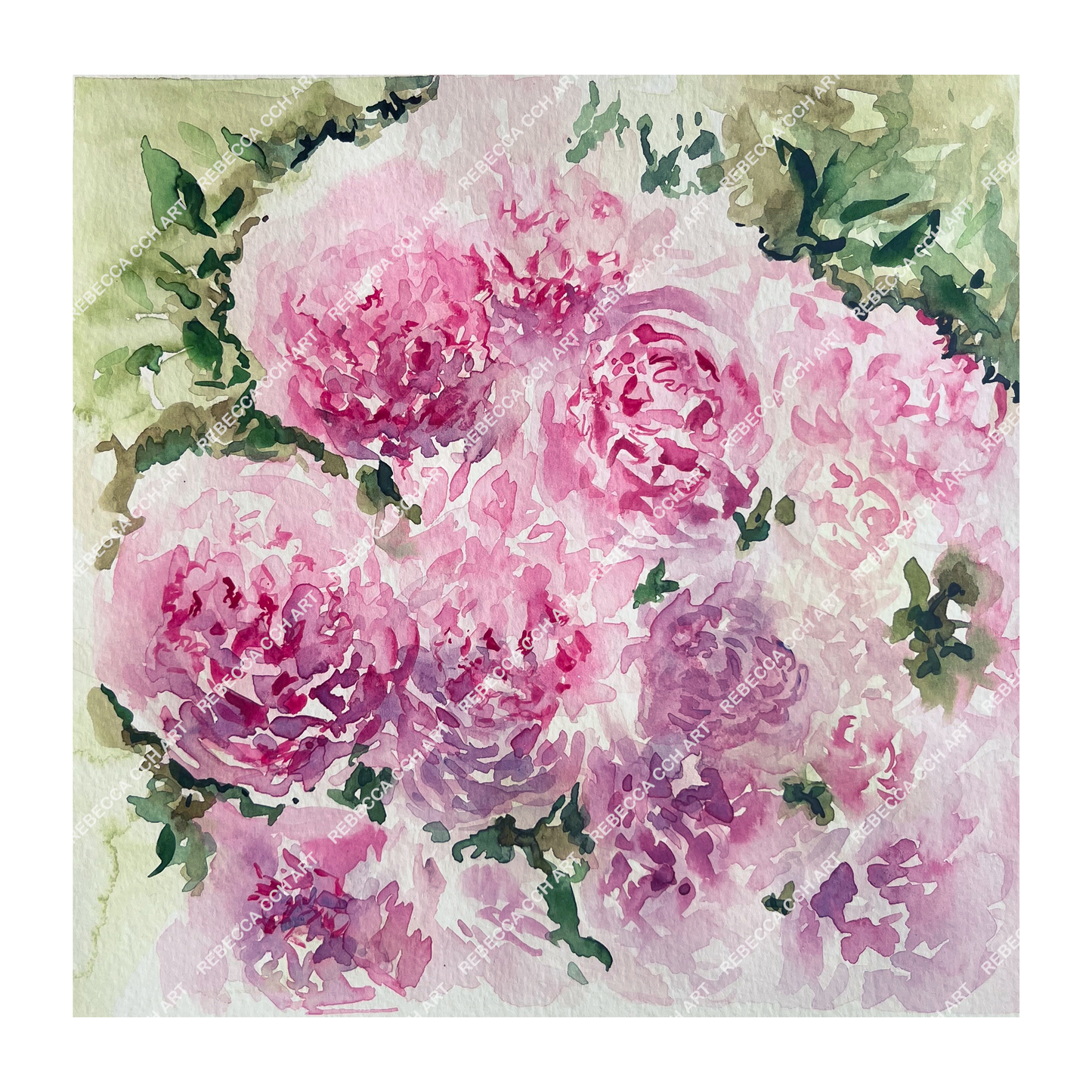 Peony Floral Watercolour Fine Art Print (Art Decor, Flower Wall Art) "Blushing peonies"