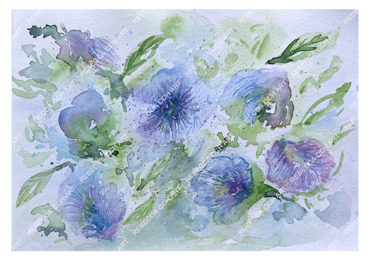 Watercolour Floral painting Art Print "A dream of Butterfly Pea Flowers" by Rebecca Cch Art