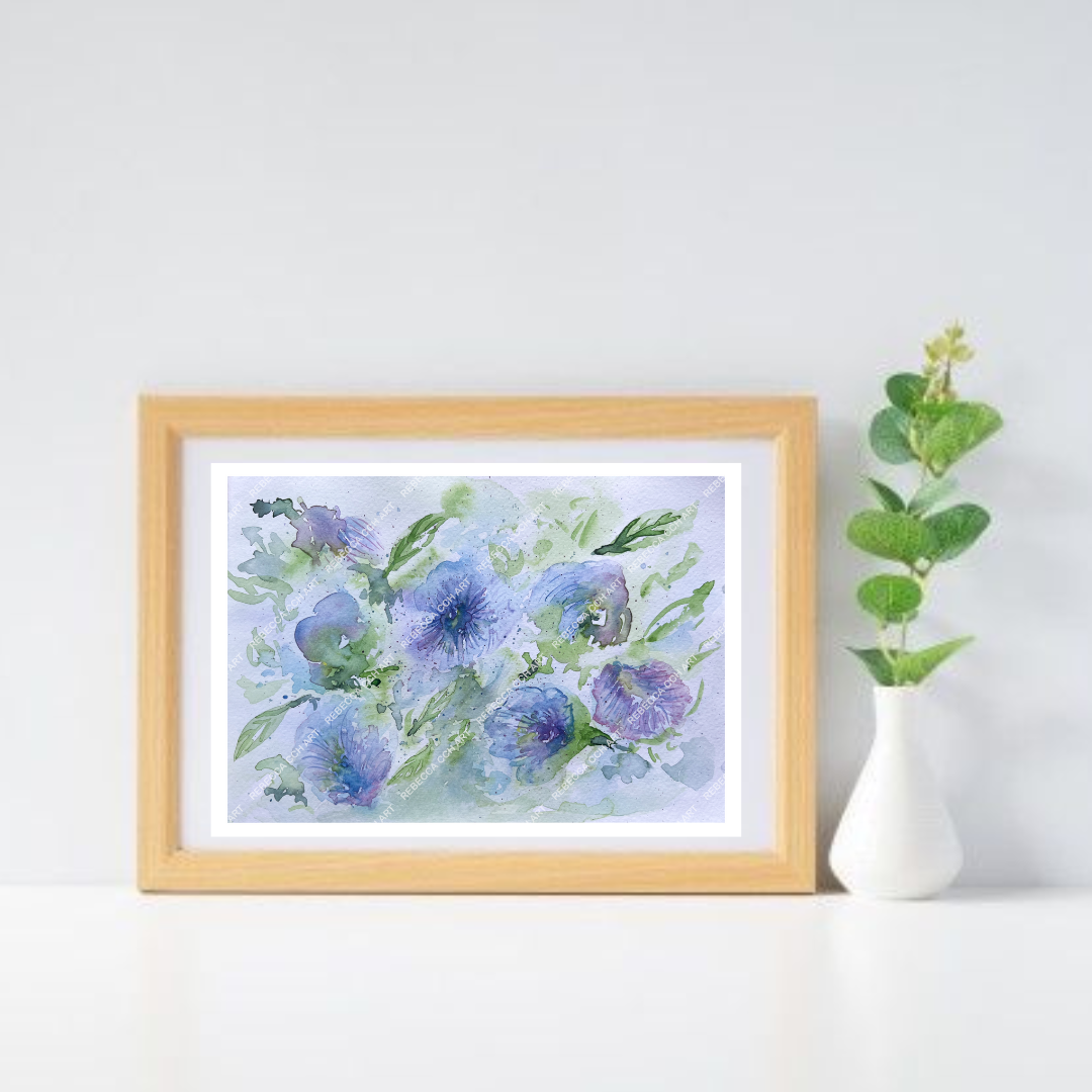 Watercolour Floral painting Art Print "A dream of Butterfly Pea Flowers" by Rebecca Cch Art