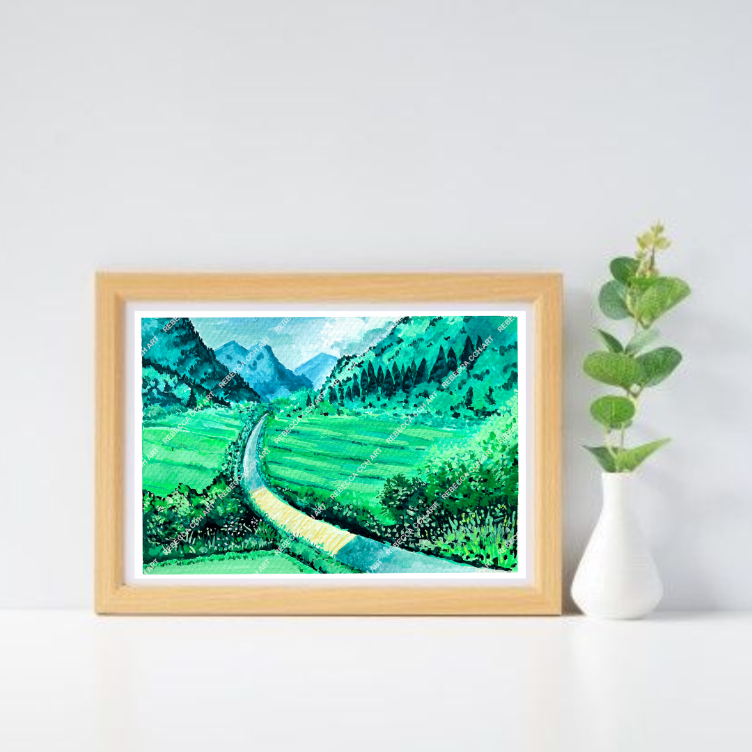 Countryside landscape painting art print "Japanese Green" by Rebecca Cch