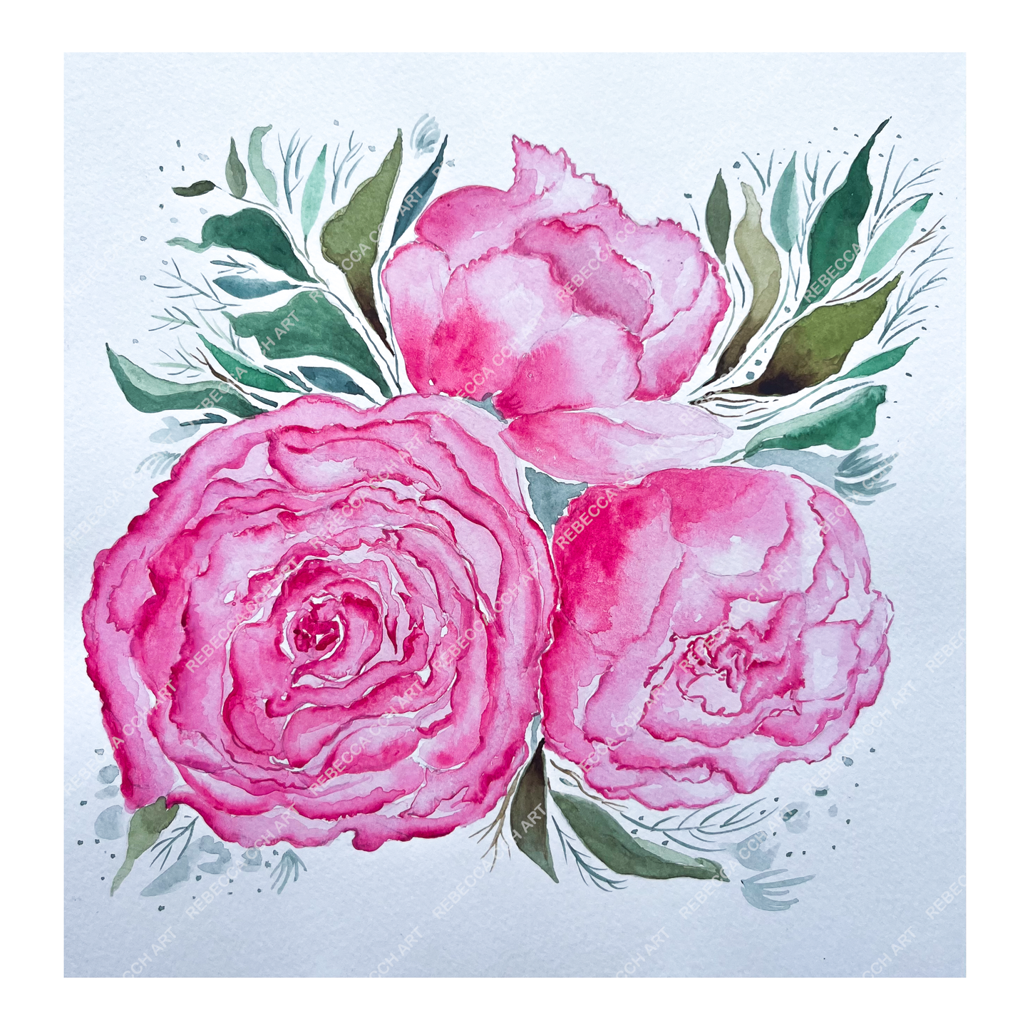 (original) Peonies Bouquet Watercolour Floral Art Painting by Rebecca Cch, 'Dancing Peonies'.