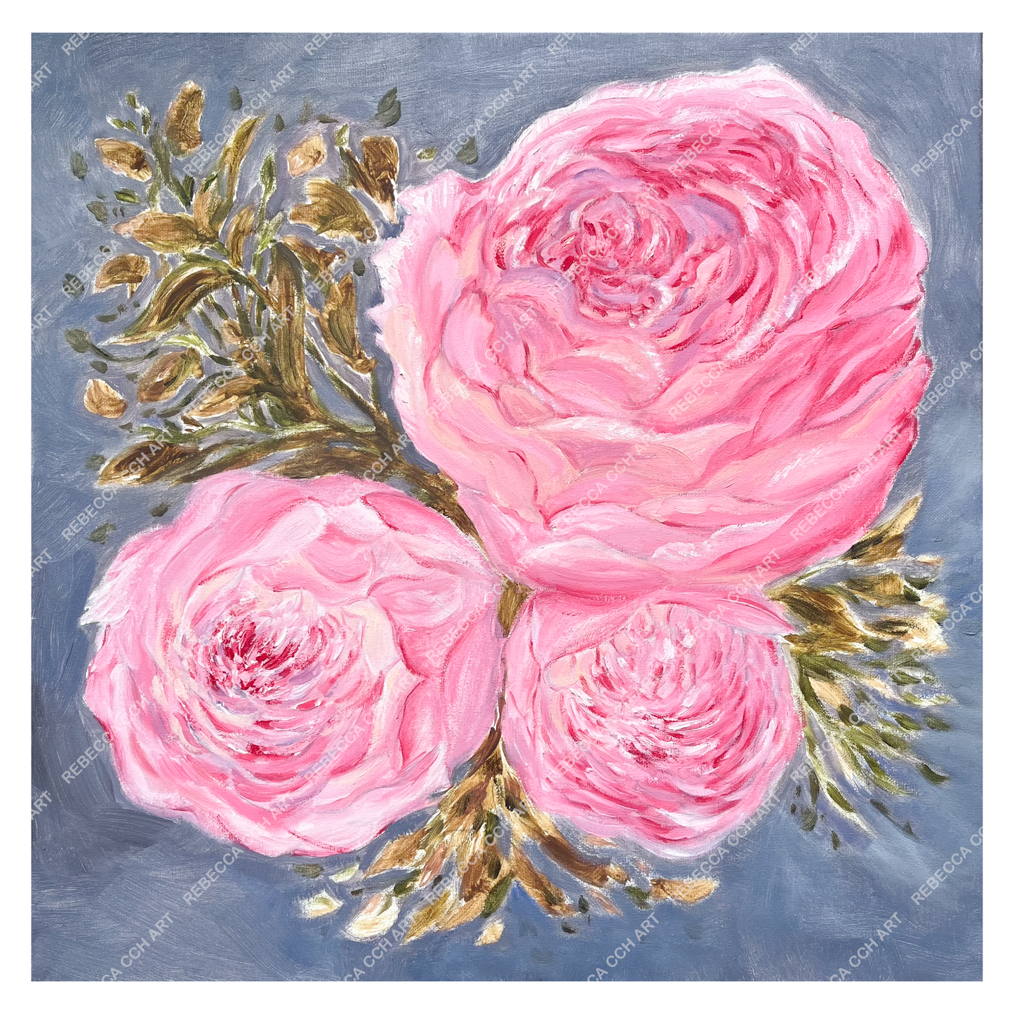 (Original) Peonies Floral Oil Painting on canvas | Flower Wall Decor, 'Peony Trio' by Rebecca Cch.