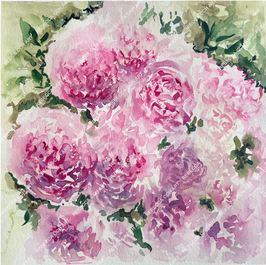 Peony Floral Watercolour Fine Art Print (Art Decor, Flower Wall Art) "Blushing peonies"