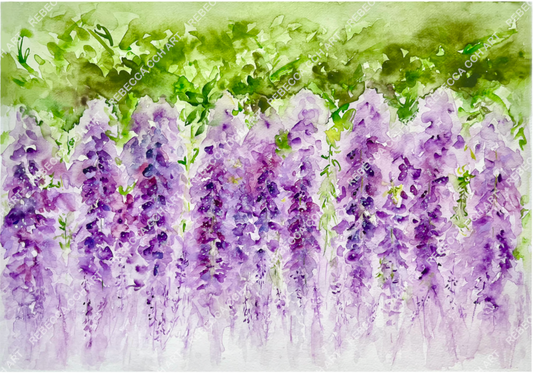 Floral Watercolour art print "Dreamy, Hanging Wisteria" by Rebecca Cch Art