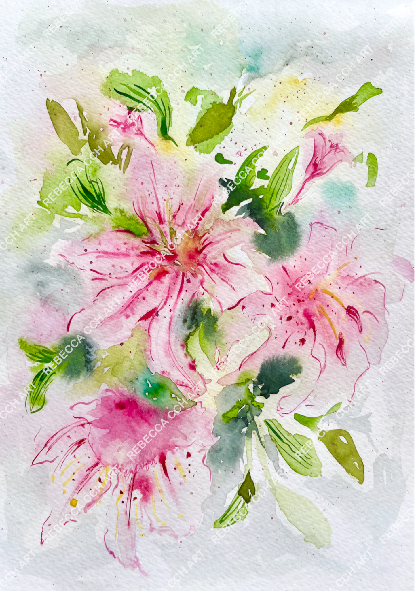 (Original) Lily Watercolour Painting by Rebecca Cch, 'Garden Lilies'