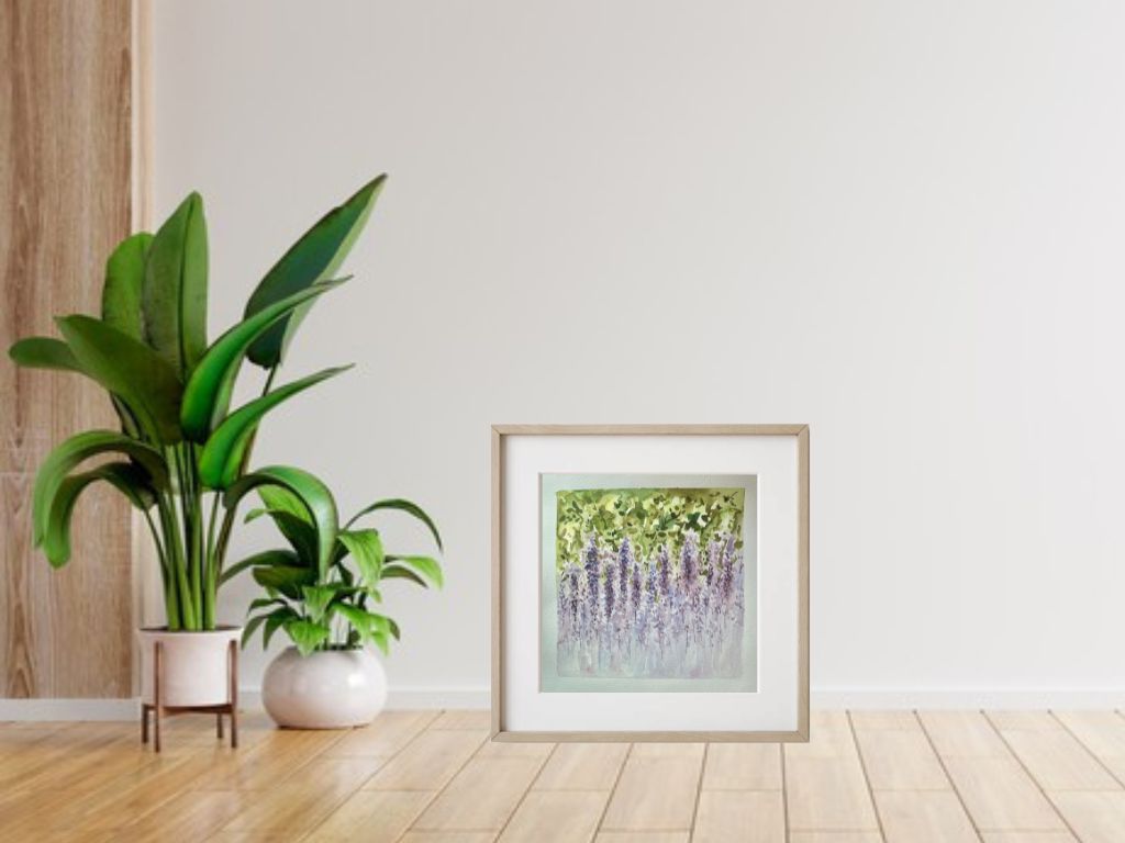 'Dreamy Wisteria' Watercolour Floral Art Impressionistic painting by Rebecca Cch