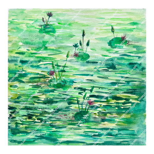 Vivid Water Lilies Watercolour Painting | Flower Wall Decor, 'A Water Lily Garden' by Rebecca Cch