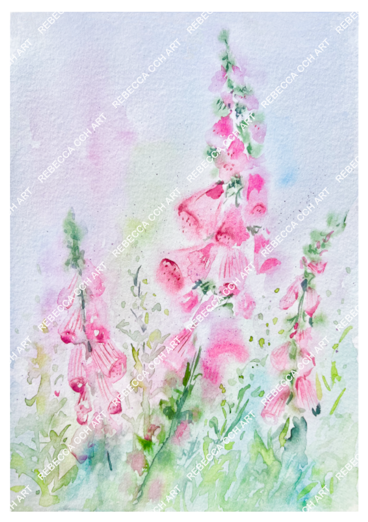 Artistic Floral Watercolour "Whimsical Foxgloves" by Rebecca Cch Art